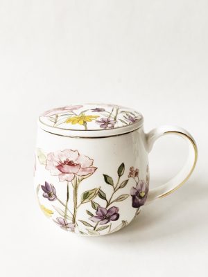 Krus m lokk og sil gaveeske rosa/gule blomster