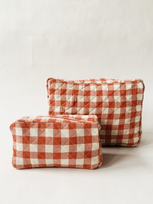 Toalettbag rutet L 34x23x12 cm rød