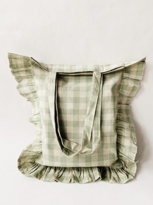 Veske rutet m kappe 45x45x7 cm grønn